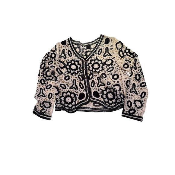 Saachi Open Knit Floral Lace Crochet Short Cardigan Jacket One Size Boho - Picture 3 of 8